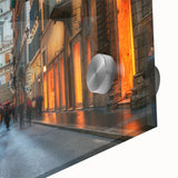 Large abstract wall art featuring Rome's skyline in muted earth tones on acrylic glass, ideal for dining room ambiance.