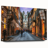 Acrylic print of a Rome cityscape in muted earth tones, ideal for dining room decor.