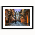 Extra large abstract art print of a colorful, textured Rome scenery on a black framed canvas, ideal for living room decor.