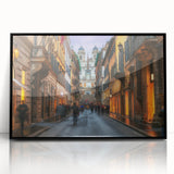 Large abstract wall art depicting Rome's skyline in muted gray and blue tones, framed acrylic.