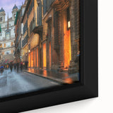 Black wall art featuring a textured view of Rome with vibrant, colorful accents on a large framed canvas.