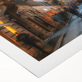 Art Deco poster of Rome scenery on rolled canvas, featuring muted earth tones, ideal for dining room wall art.