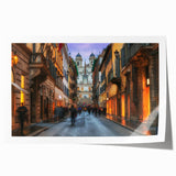 Extra large rolled print of Rome scenery with floral accents in soft pastel hues, ideal for art wall in dining room.