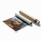 Extra large rolled print of Rome scenery with muted earth tones.