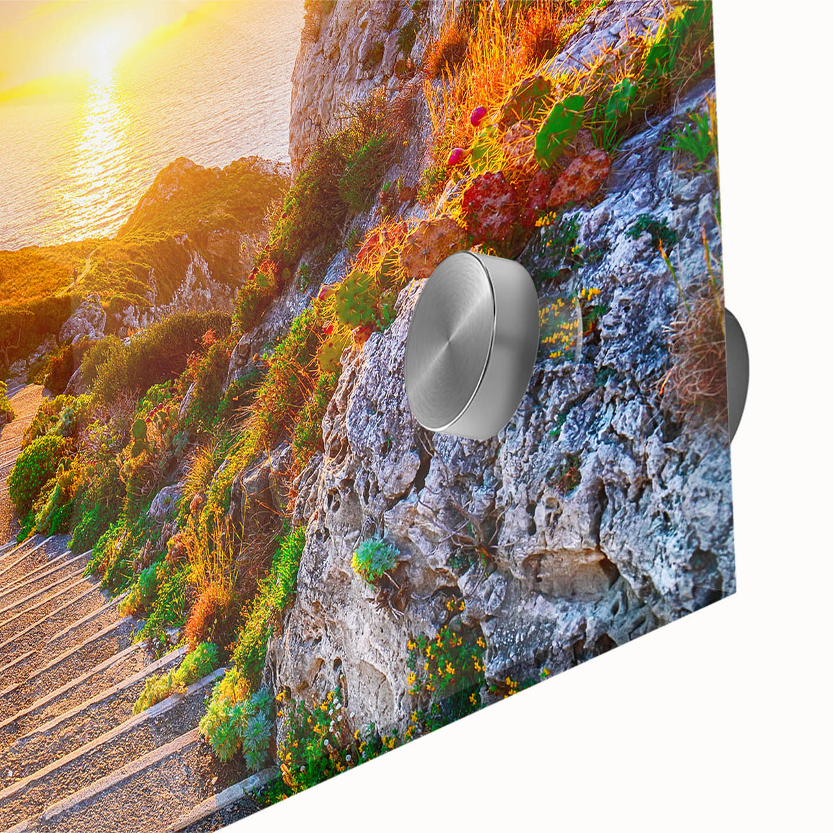 Acrylic print of a large abstract Sicilian landscape in muted earth tones, ideal for dining room art.
