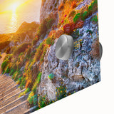 Acrylic print of a large abstract Sicilian landscape in muted earth tones, ideal for dining room art.