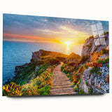 Large abstract acrylic print of a Sicilian landscape in muted earth tones, ideal for bedroom or dining room art.