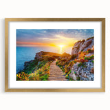 Abstract art print of a Sicilian landscape in muted earth tones on a framed canvas, suitable for dining room decor.