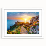 Textured art print of an abstract Sicilian landscape in earthy tones, framed in white, ideal for bedroom wall decor.