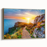 Framed canvas wall art featuring a vintage-style Sicilian landscape in muted earth tones, ideal for bedroom decor.