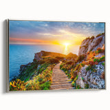 Landscape art painting of Sicilian scenery in muted earth tones on a framed canvas.