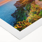 Art deco poster of a Sicilian landscape in muted earth tones on rolled canvas, suitable for dining room wall art.