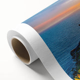 Art deco poster of Sicilian landscape on rolled canvas, featuring pastel shades, ideal for nursery wall art.