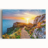 Black and white photograph of Sicily landscape on stretched canvas, ideal for kitchen wall art.