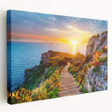 Stretched canvas depicting a Sicilian landscape in muted earth tones, suitable for kitchen wall art.