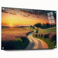 Acrylic print of a Tuscan landscape in muted earth tones, suitable for dining room decor.
