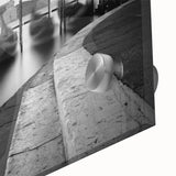 Acrylic print of a large abstract depiction of Venice with muted blue and amber tones, ideal for dining room art.