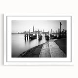 Textured art print of an abstract Venice scenery in muted earth tones on a white framed canvas, ideal for bedroom wall decor.