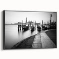 Black and white framed canvas of Venice landscape, ideal for bedroom wall art in a vintage poster style.