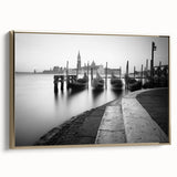 Framed canvas of a vintage-style Venice landscape in black and gold tones, ideal for bedroom wall art.