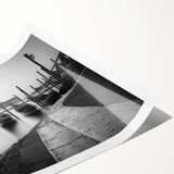 Extra large rolled print depicting line art flowers over a Venice scenery, using muted earth tones.