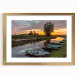 Abstract art print of a European scenery in Latvia, featuring muted earth tones on a framed gold mat.
