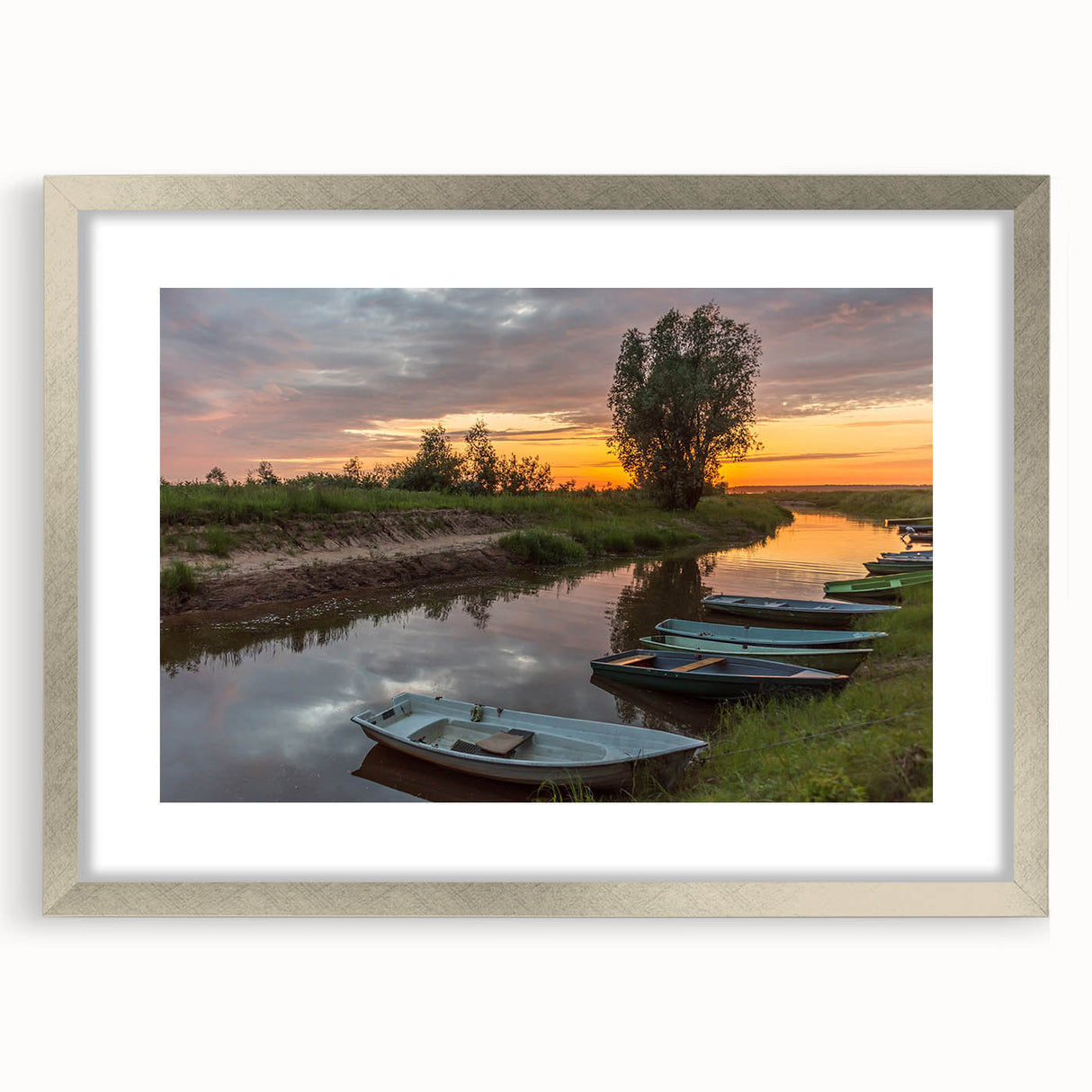 Extra large abstract art print featuring textured scenery of Latvia in muted earth tones, framed in silver.