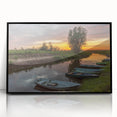 Large abstract wall art depicting a European landscape in muted earth tones, framed in black acrylic.