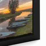 Close-up of a black canvas featuring a textured, colorful European scenery, ideal for extra large living room wall art.