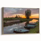 Framed canvas featuring a vintage-style landscape painting of a Latvian scenery, with muted earth tones.