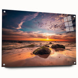 Acrylic glass print of a serene Lithuanian landscape, featuring soft green and blue tones.