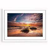 Textured abstract art print depicting a serene Lithuanian landscape in soft blues and greens, framed with a white mat.