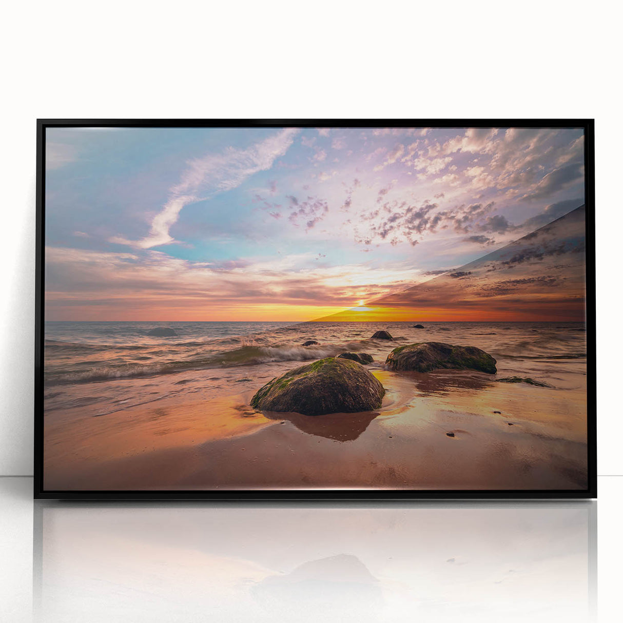 Large abstract wall art depicting a European Lithuanian landscape in muted earth tones on framed acrylic.