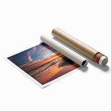 Rolled print of a serene Lithuanian landscape with soft floral elements in muted greens and blues.