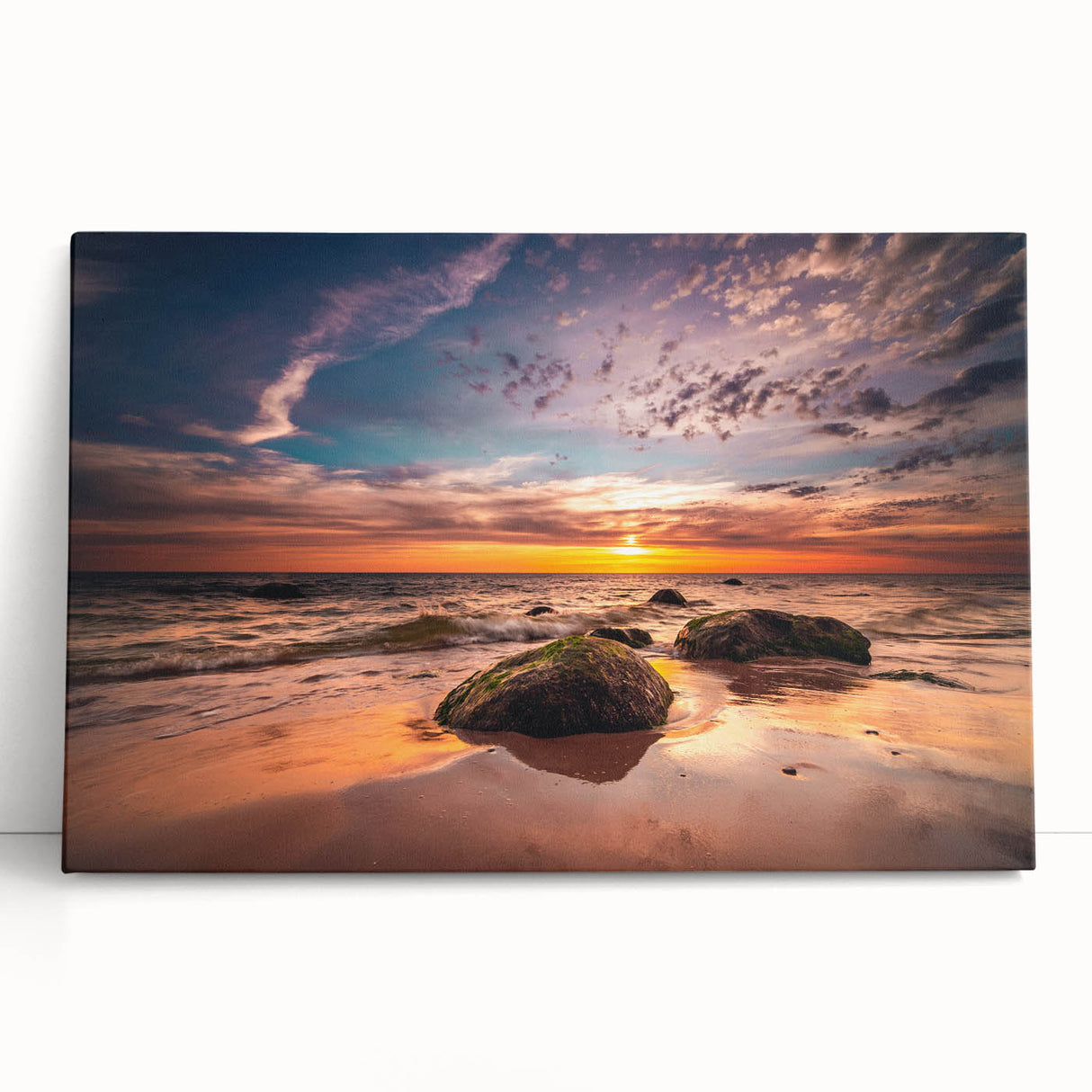 Black and white photograph of a European Lithuanian landscape on stretched canvas, ideal for kitchen wall art.