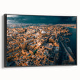 Black and white framed canvas of a Malta landscape, vintage poster art style, ideal for bedroom decor.