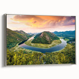 Framed canvas of a vintage European landscape painting, featuring colorful Montenegro scenery, ideal for living room decor.