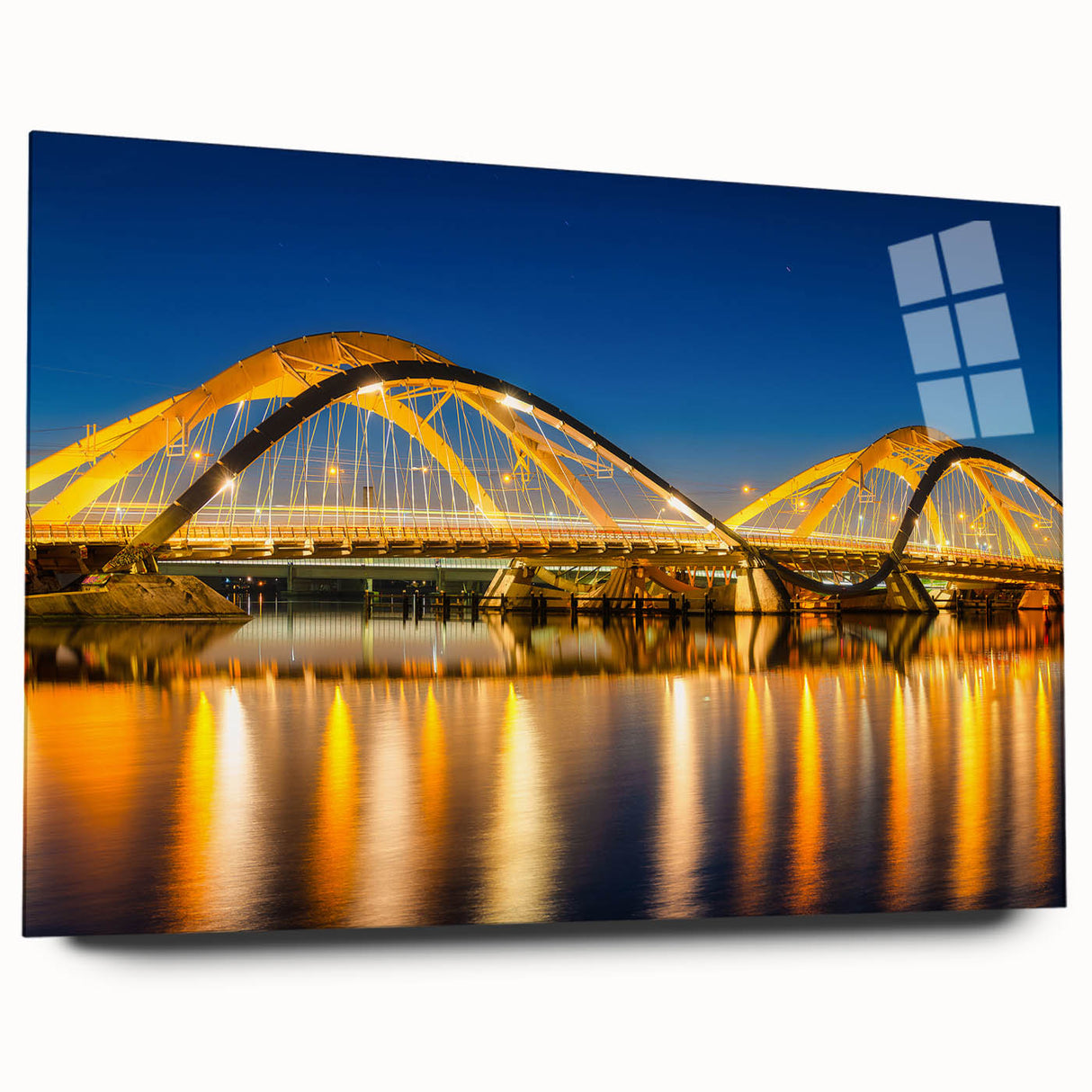 Acrylic glass print of Amsterdam scenery in muted colors, ideal for bedroom or dining room decor.