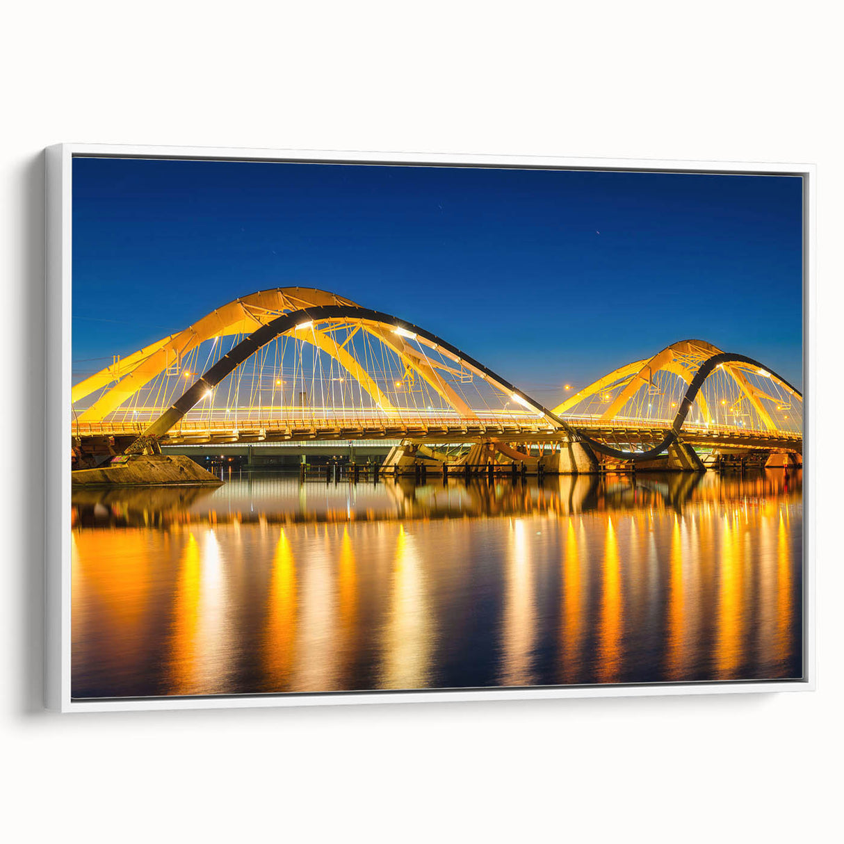 Vintage poster art of Amsterdam with colorful buildings and canals on extra large framed canvas, ideal for living room decor.
