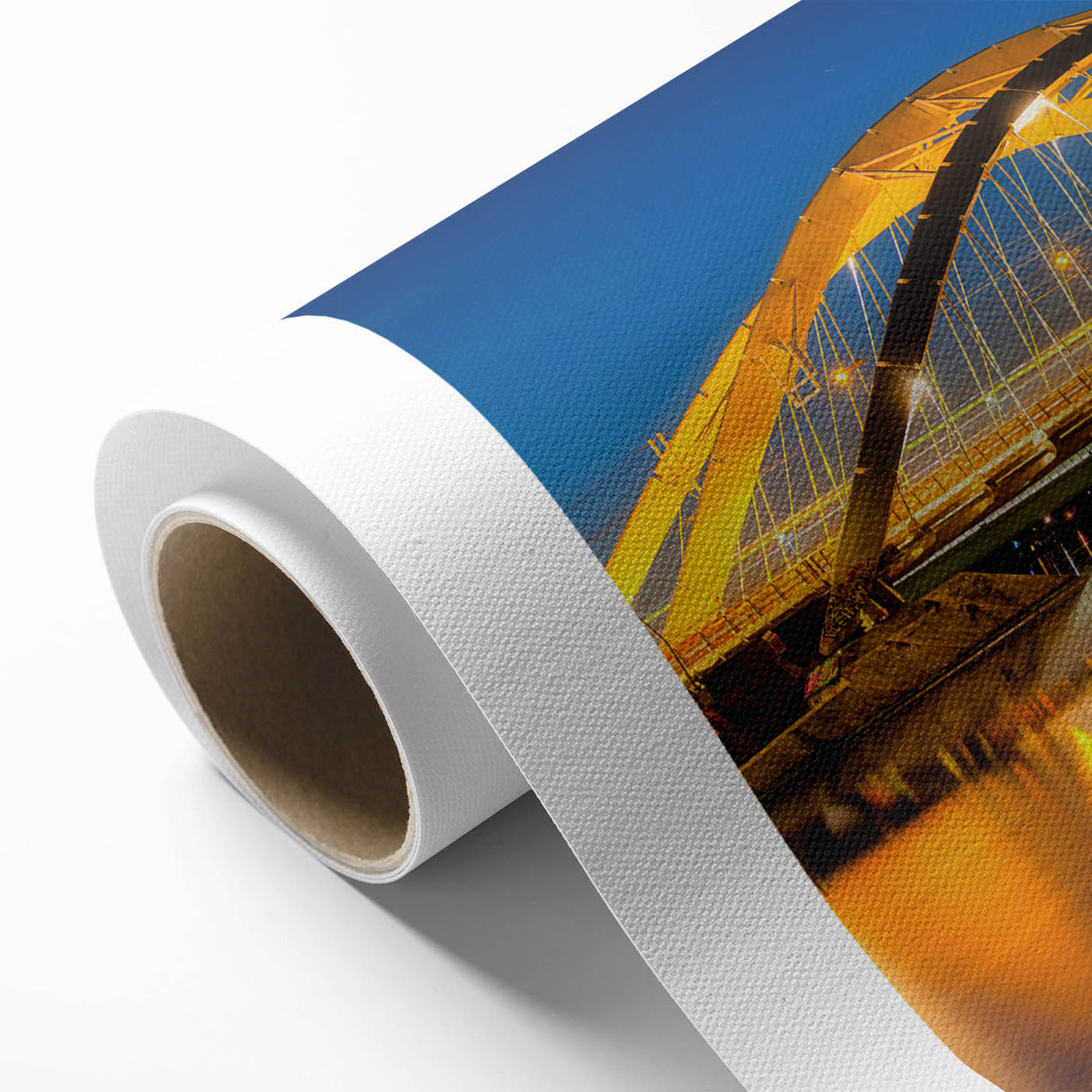 Art Deco style poster of Amsterdam scenery on rolled canvas, featuring muted earth tones.