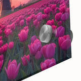 Large abstract wall art print featuring a mid-century modernist European scenery on acrylic glass.