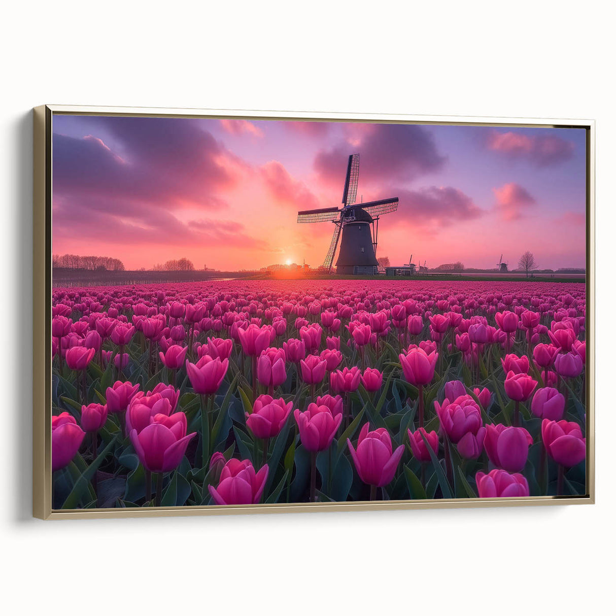 Framed canvas depicting a vintage landscape of the Netherlands, featuring muted earth tones, ideal for bedroom wall art.