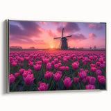 Landscape painting of a European scenery in muted colors on a framed canvas, great for living room decor.