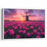 Vintage poster art of a European scenery in vibrant colors on a large framed canvas, ideal for living room decor.