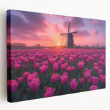 Side view of a stretched canvas depicting a European Netherlands scenery in muted earth tones, suitable for kitchen wall art.