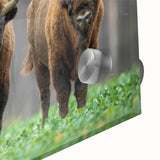 Acrylic print of a large abstract depiction of a European scenery in muted earth tones, ideal for dining room art.