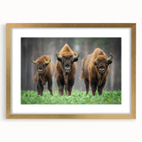 Abstract art print of a European scenery in muted earth tones, framed in gold, ideal for dining room decor.