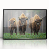 Large abstract wall art depicting a European scenery in muted earth tones, framed in black acrylic.