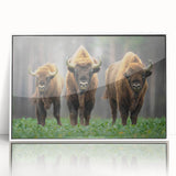 Mid-century modernist art of a European Poland scenery in muted colors on a white framed acrylic.