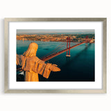 Extra large abstract art print of Lisbon scenery in muted earth tones, framed in silver, ideal for living room decor.